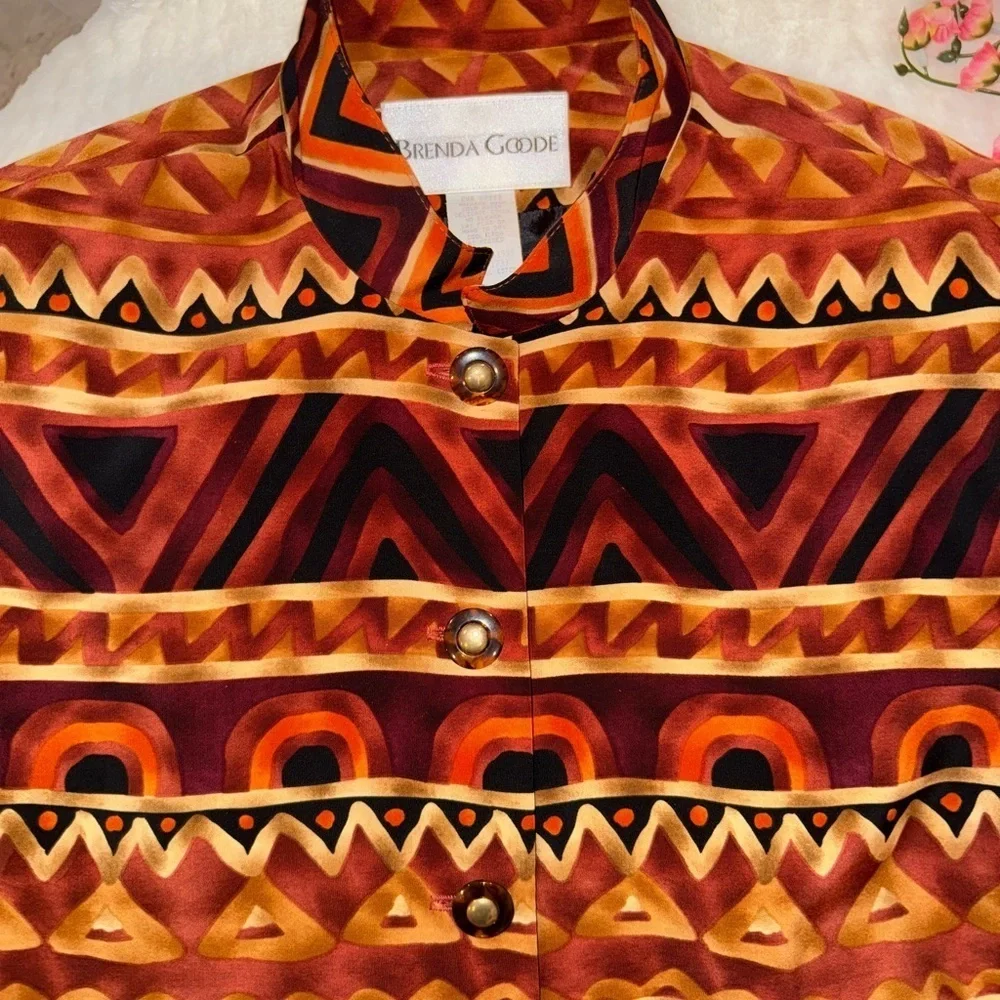 Vintage 80’s Brenda Goode Geometric Tribal Print Button-Up Blazer Size Small